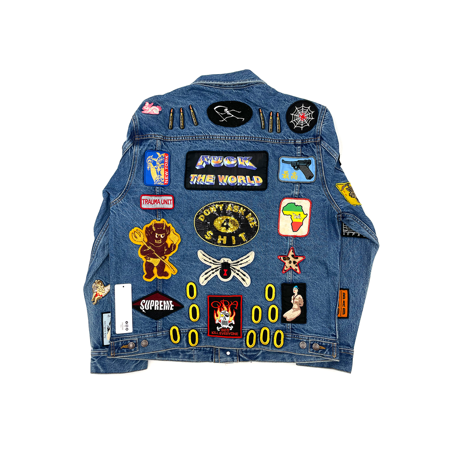 Supreme Patches Denim Trucker Jacket Blue (SS18J53) Men's Size XL