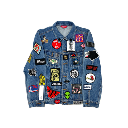 Supreme Patches Denim Trucker Jacket Blue (SS18J53) Men's Size XL