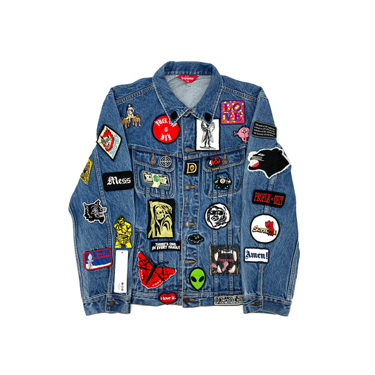 Supreme Patches Denim Trucker Jacket Blue (SS18J53) Men's Size XL